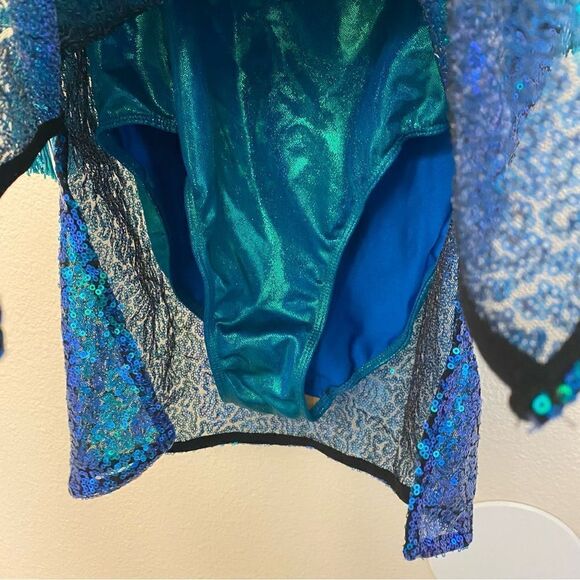 Revolution 10th House Dance Costume teal sequin fringe ELECTRA TH23105 adult MA - Picture 6 of 12